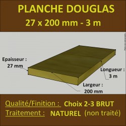 * Planche 27x200 Douglas Naturel Choix 2-3 Brut 3M