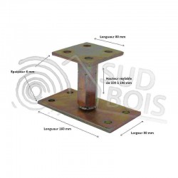 Pied de poteau reglable hauteur H100 140mm universel galvanise B16X8 BricoBois Accessoires Bois pas cher Vis Inox support poteau pied reglable quincaillerie bois et derives a prix discount