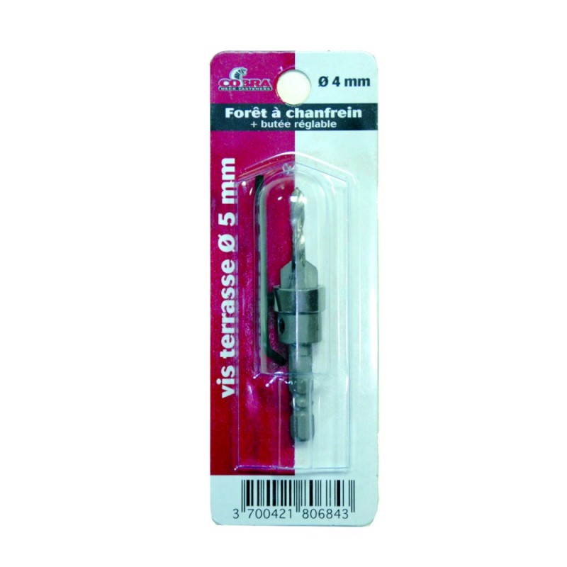 Jeu De 4 Forets à Chanfreiner Pour Bois - Butée De Profondeur Réglable Aluminium - Tige Hexagonale 1/4'' - HSS M2