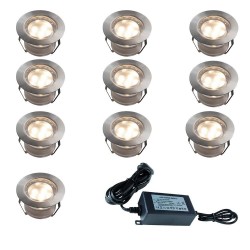 Set de 10 spots LED Couleur RGB ou Blanc Chaud + Transformateur 30W + Télécommande incluse (Couleur RGB uniquement)