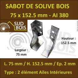 ♦ Sabot de Solive / Charpente à ailes intérieures 2 éléments 75x152.5